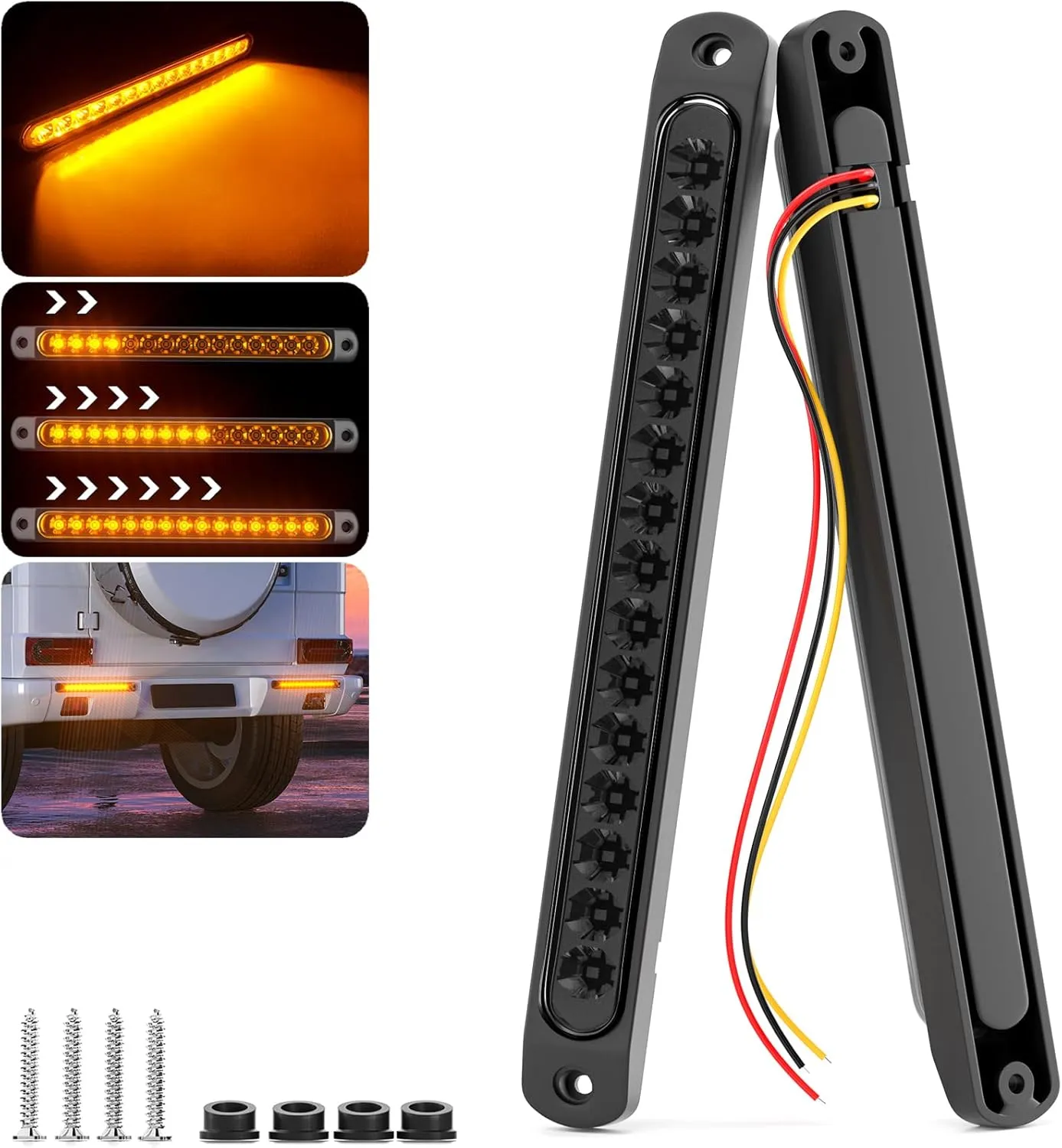 PSEQT 10" LED Trailer Tail Identification Lights Bar Amber Led Turn Signal Light Clearance Rear Marker Lights Assembly Trailer Lighting Strip Waterproof for Pickup Golf Cart Offroad Truck RV UTV, 2Pcs