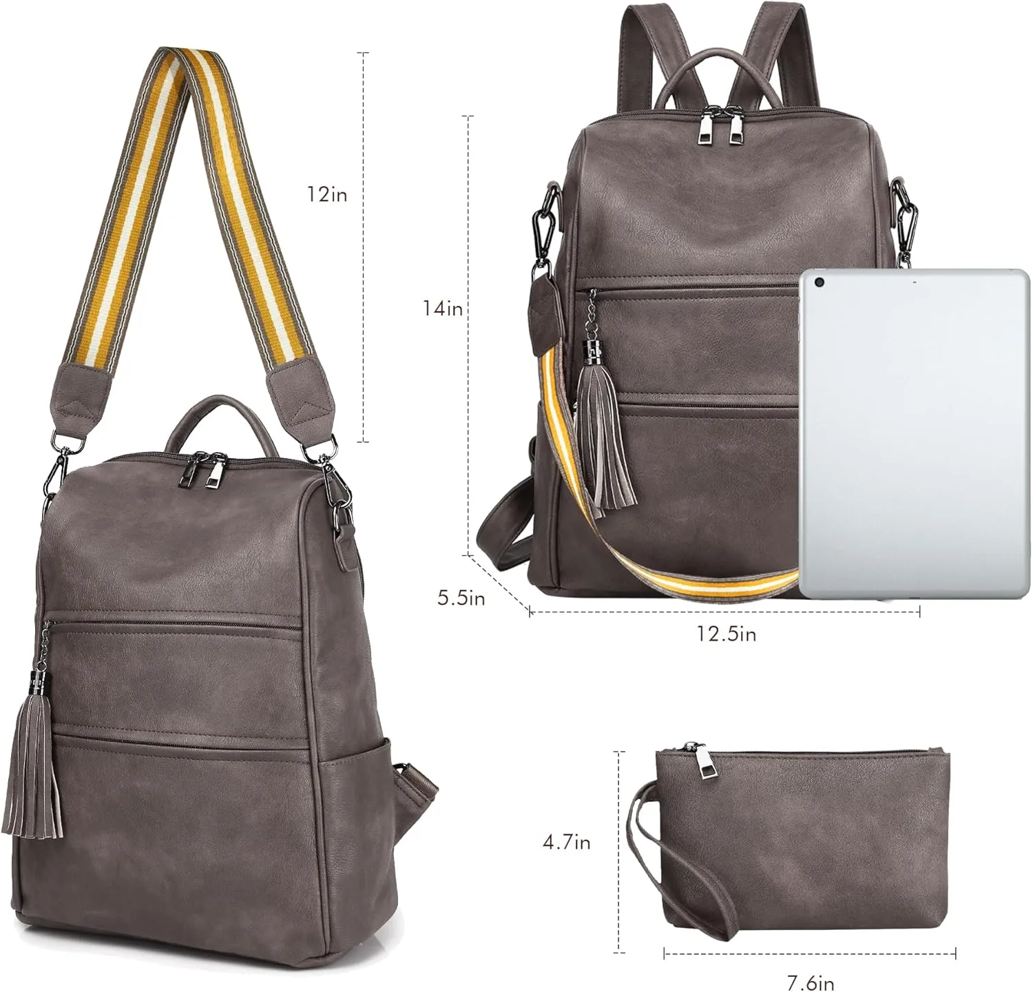 PU Leather Backpack Purse for Women, Multipurpose Design Shoulder Bag Handbags Convertible Fashion Travel bag with Wristlet
