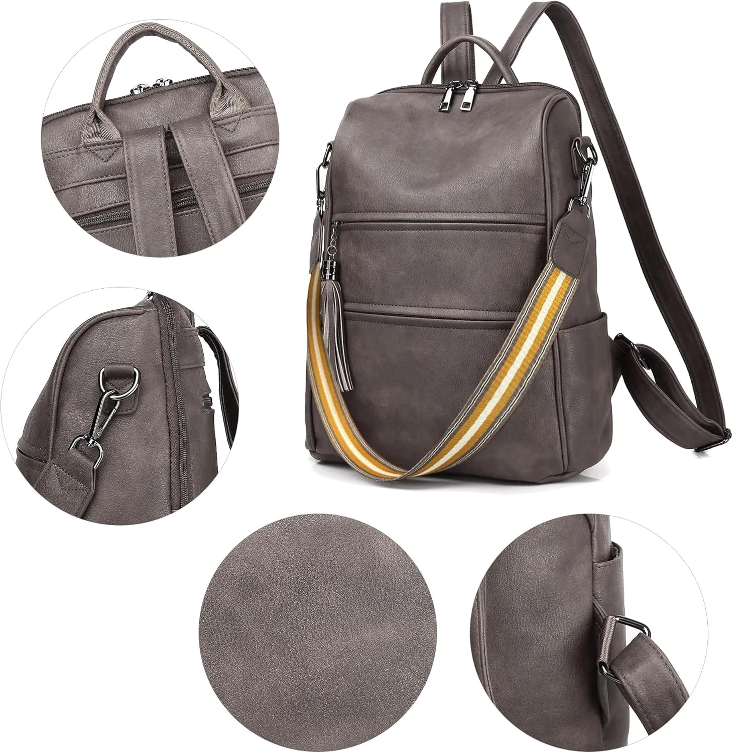 PU Leather Backpack Purse for Women, Multipurpose Design Shoulder Bag Handbags Convertible Fashion Travel bag with Wristlet