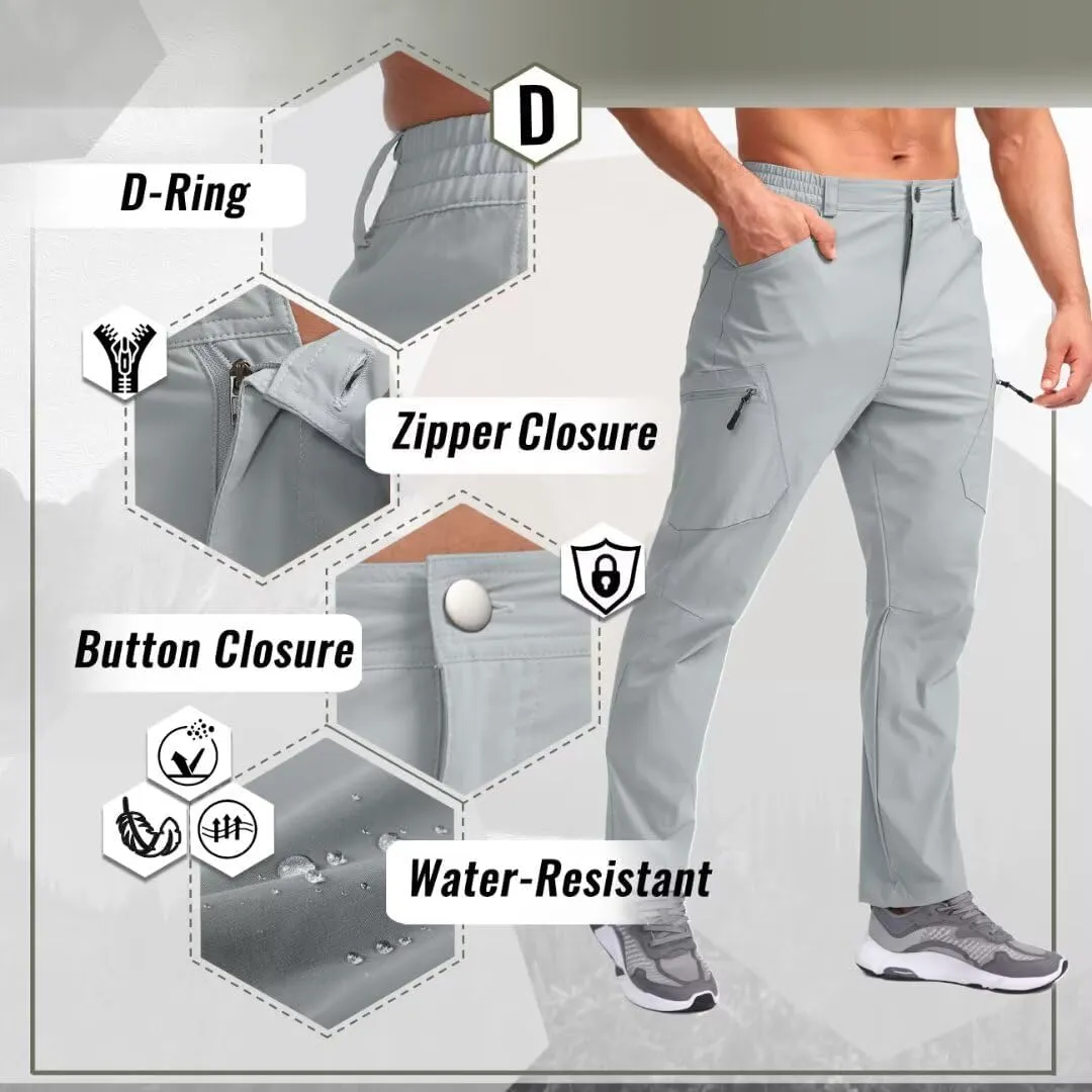 Pudolla Men's Lightweight Hiking Pants with 7 Pockets Quick Dry Water Resistant Fishing Travel Pants