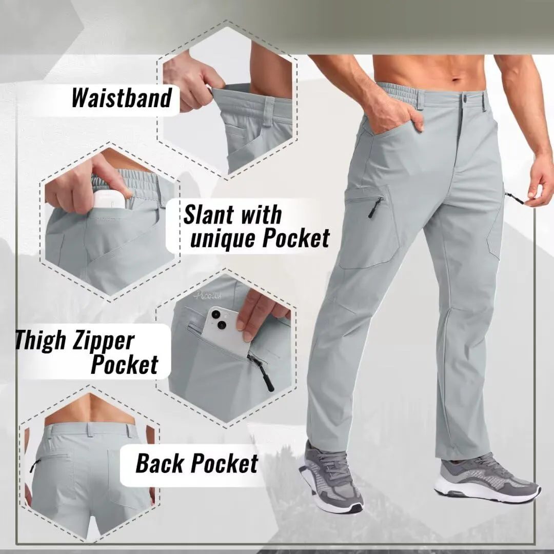 Pudolla Men's Lightweight Hiking Pants with 7 Pockets Quick Dry Water Resistant Fishing Travel Pants