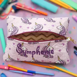 Purple and Gold Unicorns Personalized Quilted Pouch