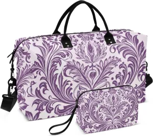 Purple Flora Seamless Travel Duffel Bag Gym Bag Sports Tote Bag with Multiple Interior Pockets Shoulder Weekender Bag for Women Men with Toiletry Bag 20.5”x 7.9”x 13.8”