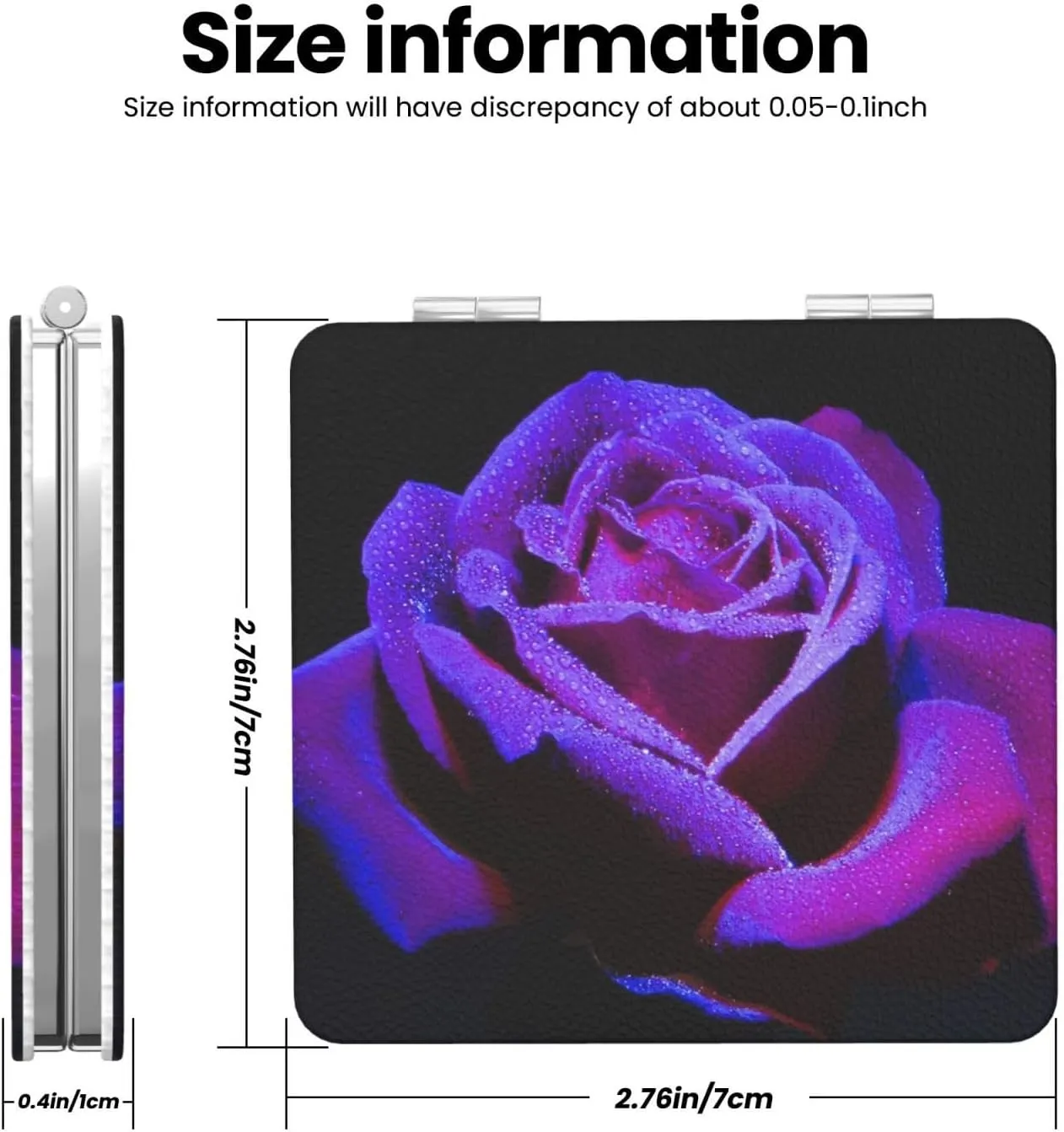 Purple Rose Water Drops Women Small Pocket Mirror Travel Cosmetic Mirror Folding Handheld Makeup Mirror