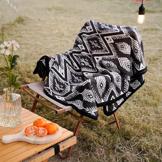 PuTian Merino Wool Blanket Camping Outdoor Blanket - 63" x 51" Bohemia Grey Great for Camping, Outdoors, Sporting Events, Survival & Emergency Kits -Super Soft Wool Blanket