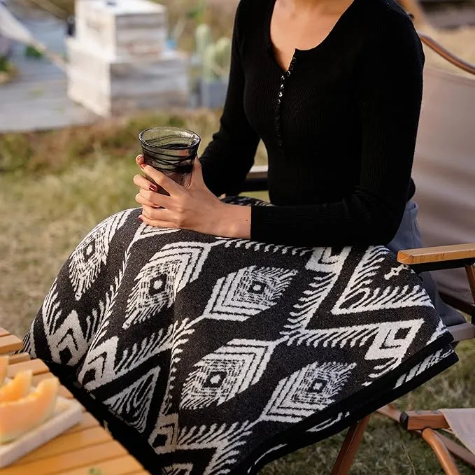 PuTian Merino Wool Blanket Camping Outdoor Blanket - 63" x 51" Bohemia Grey Great for Camping, Outdoors, Sporting Events, Survival & Emergency Kits -Super Soft Wool Blanket