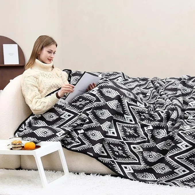 PuTian Merino Wool Blanket Camping Outdoor Blanket - 63" x 51" Bohemia Grey Great for Camping, Outdoors, Sporting Events, Survival & Emergency Kits -Super Soft Wool Blanket