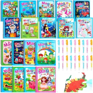 Qeeenar 18 Pack Water Coloring Books for Toddlers Reusable Water Books with Pens, Mess Free Coloring for Toddlers Animal Underwater Themed Painting Doodle Book