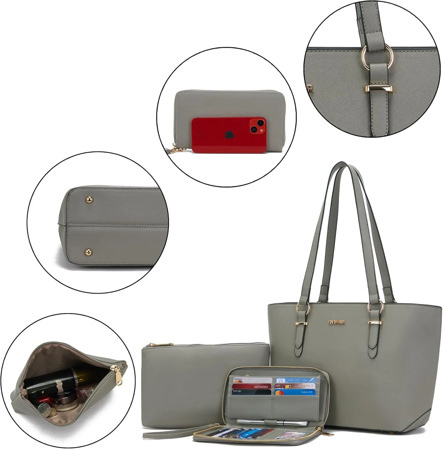 Qiyuer Women Purses Handbags Wallet Sets Shoulder Bags Top Handle Satchel Tote Purse Work Bag Set With Matching Wallet 3pcs