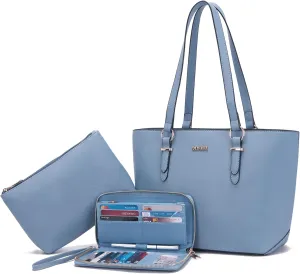 Qiyuer Women Purses Handbags Wallet Sets Shoulder Bags Top Handle Satchel Tote Purse Work Bag Set With Matching Wallet 3pcs