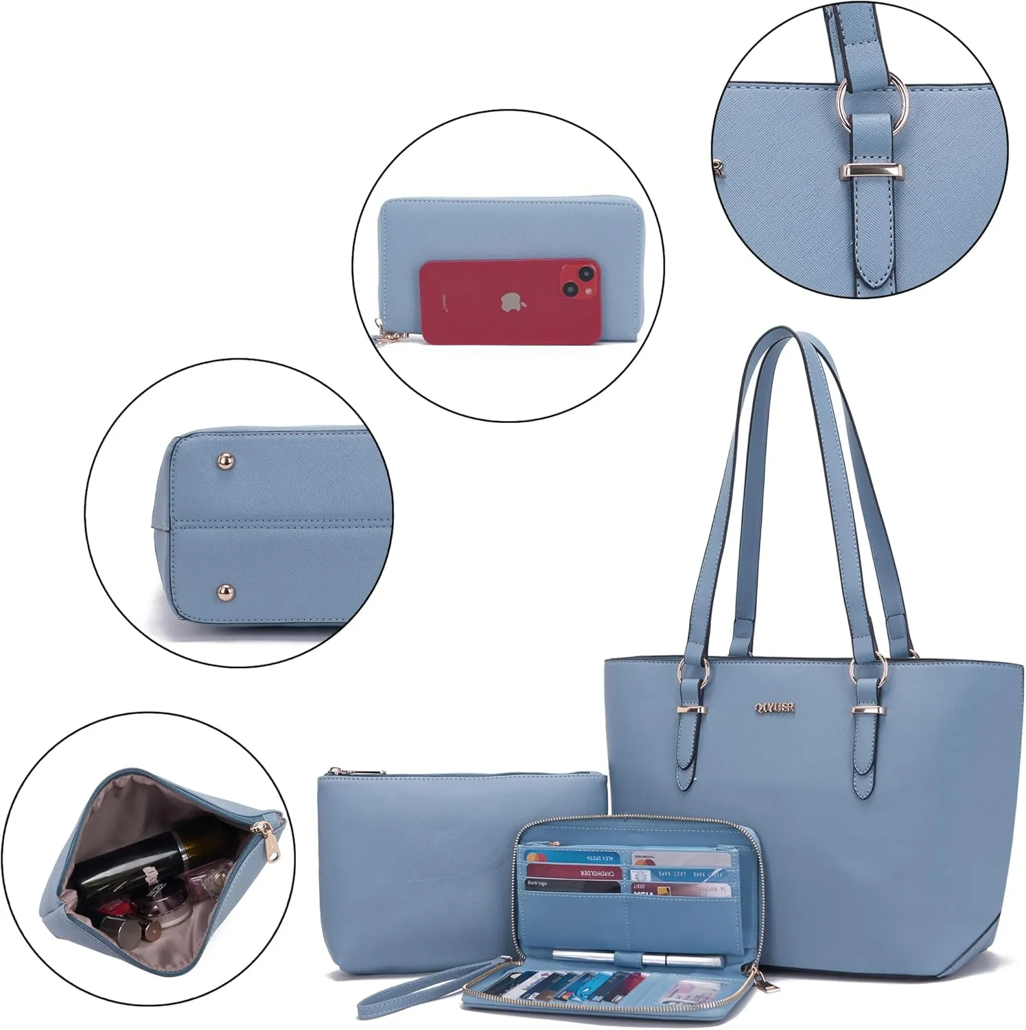 Qiyuer Women Purses Handbags Wallet Sets Shoulder Bags Top Handle Satchel Tote Purse Work Bag Set With Matching Wallet 3pcs