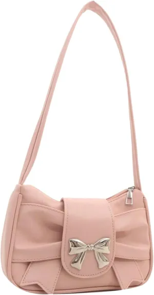 QWINEE Women's Bow Purse Y2k Shoulder Bag Coquette PU Leather Shoulder Bag Small Handbag Purses