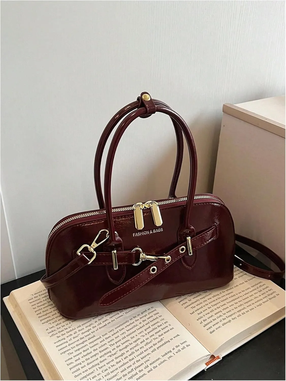 QWINEE Women's Faux Leather Crossbody Bag Retro Double Handle Satchel Purses Zipper Shoulder Bag
