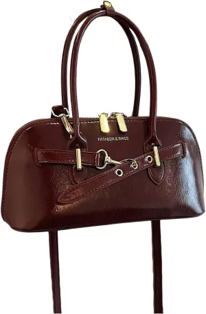 QWINEE Women's Faux Leather Crossbody Bag Retro Double Handle Satchel Purses Zipper Shoulder Bag
