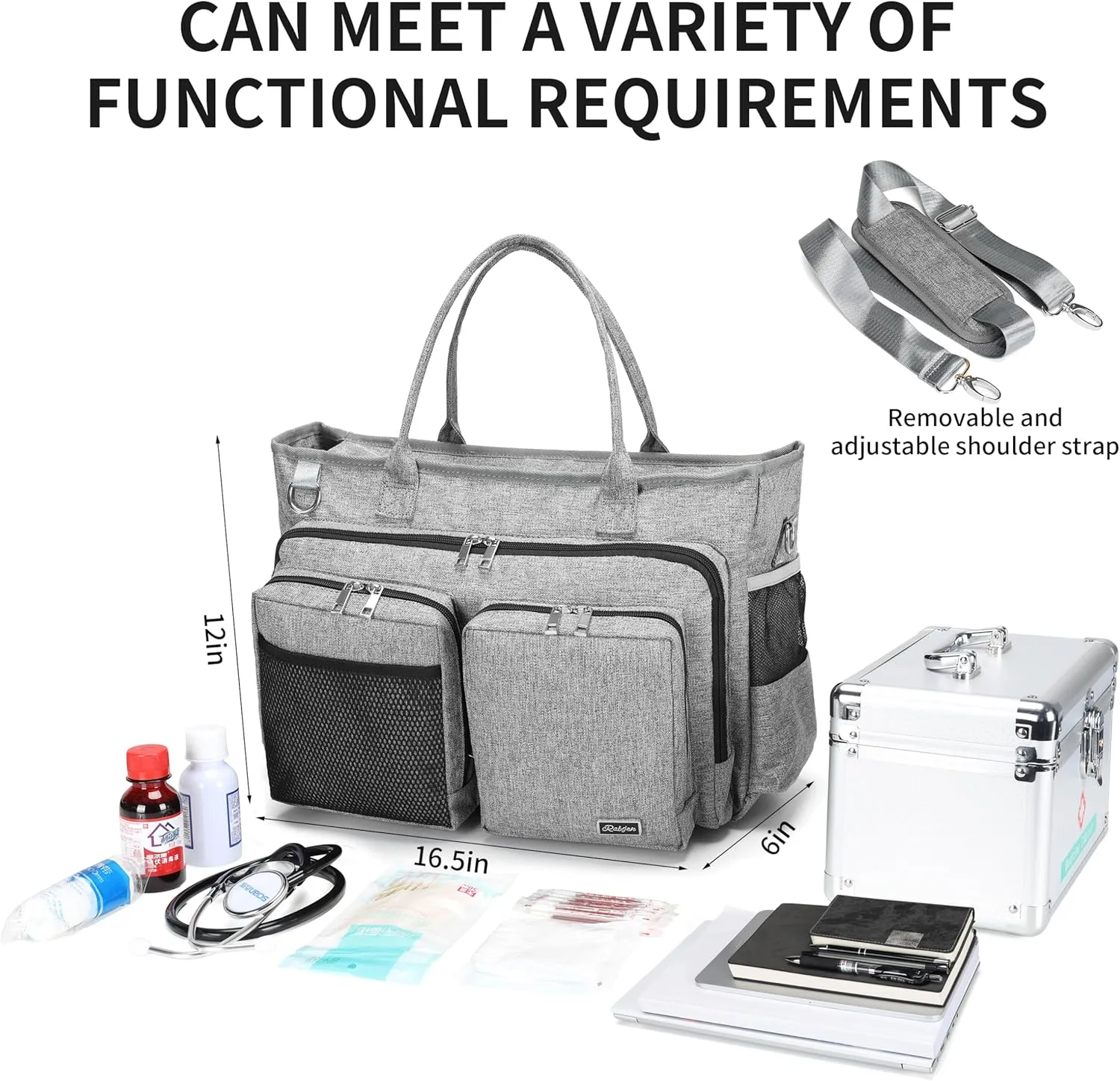 Rabjen Nurse Utility Tote Bag, Laptop Travel Bag for Work Home Care Nurse for adults