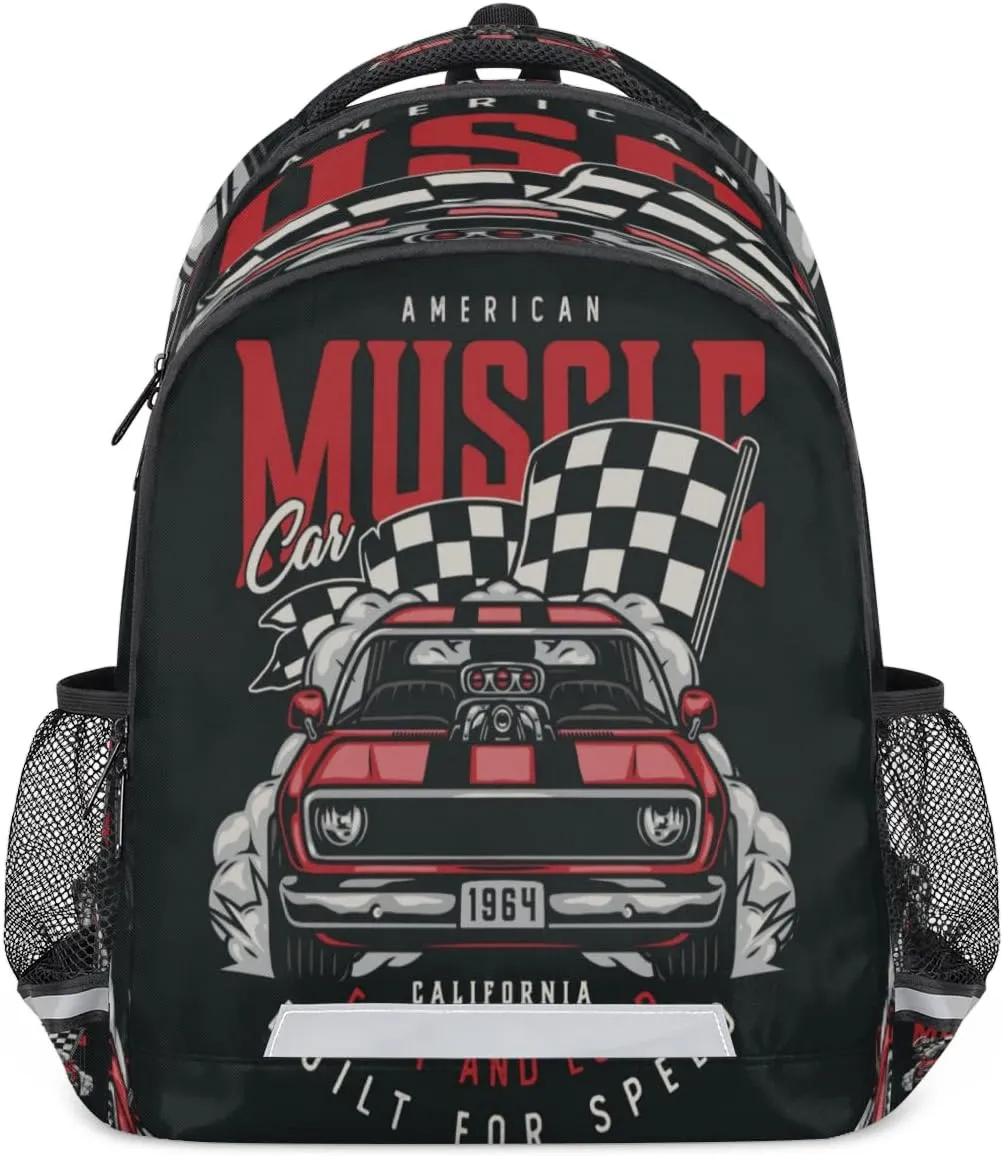 Racing Car Retro Backpack for Boys Girls Kids Schoolbag Children School Bookbag,Women Men Casual Daypack Students College Bookbags Travel Bags