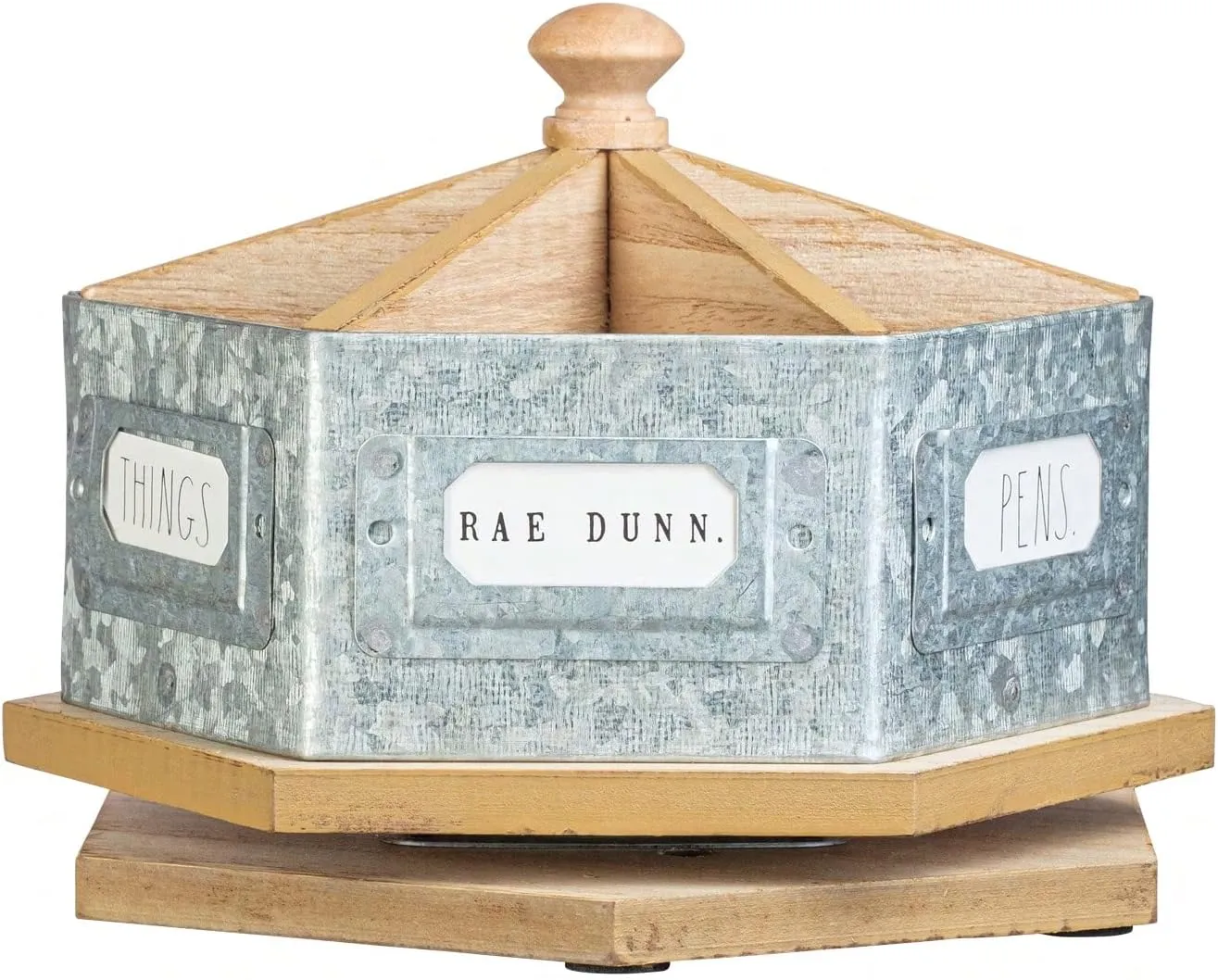 Rae Dunn Pencil Holder Cup - Spinning Metal Pen and Office Supplies 6 Compartment Desktop Organizer Caddy for Office Accessories - Great for Home, School, Classroom, Work - Round Design