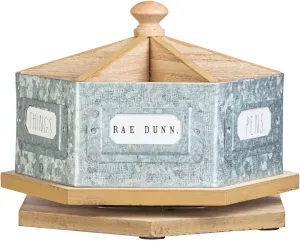 Rae Dunn Pencil Holder Cup - Spinning Metal Pen and Office Supplies 6 Compartment Desktop Organizer Caddy for Office Accessories - Great for Home, School, Classroom, Work - Round Design