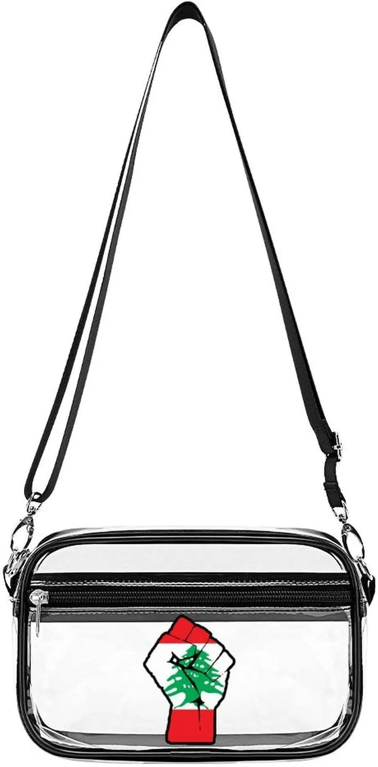 Raised Fist Lebanon Flag Fashion Clear Crossbody Bags Stadium Approved Shoulder Purse for Concerts Sports Events Festival