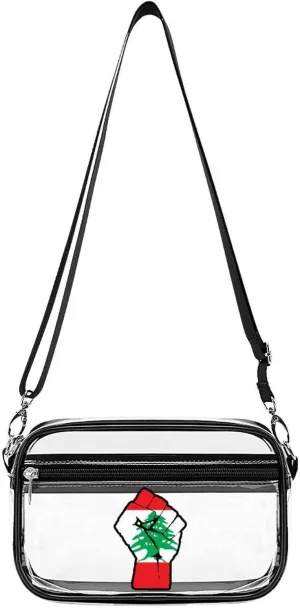 Raised Fist Lebanon Flag Fashion Clear Crossbody Bags Stadium Approved Shoulder Purse for Concerts Sports Events Festival
