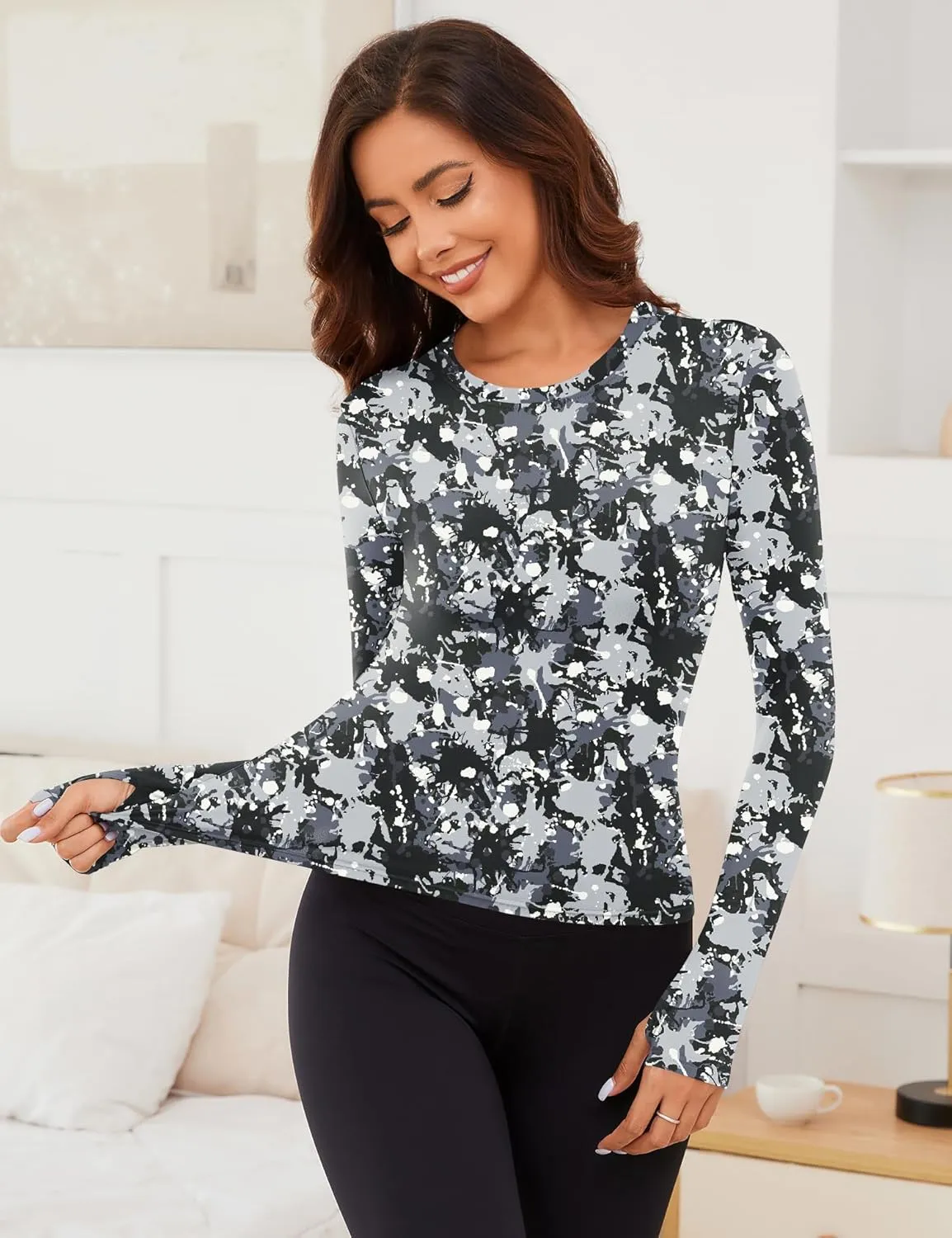 Rapbin Thermal Shirts for Women Long Sleeve Tops Ladies Fleece Undershirt for Winter Cold Weather with Thumb Holes XS-L