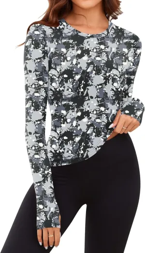 Rapbin Thermal Shirts for Women Long Sleeve Tops Ladies Fleece Undershirt for Winter Cold Weather with Thumb Holes XS-L