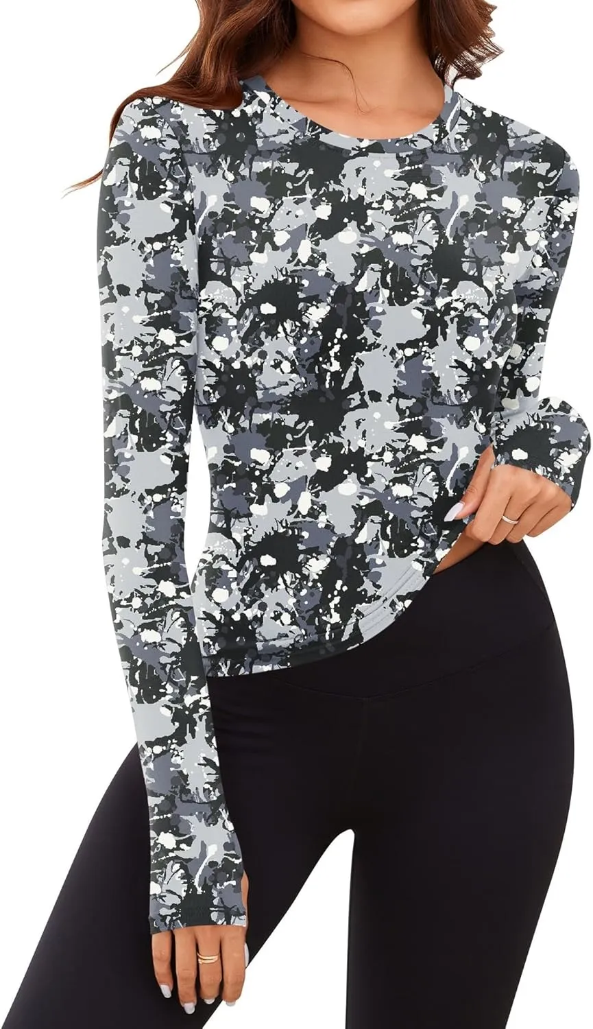 Rapbin Thermal Shirts for Women Long Sleeve Tops Ladies Fleece Undershirt for Winter Cold Weather with Thumb Holes XS-L