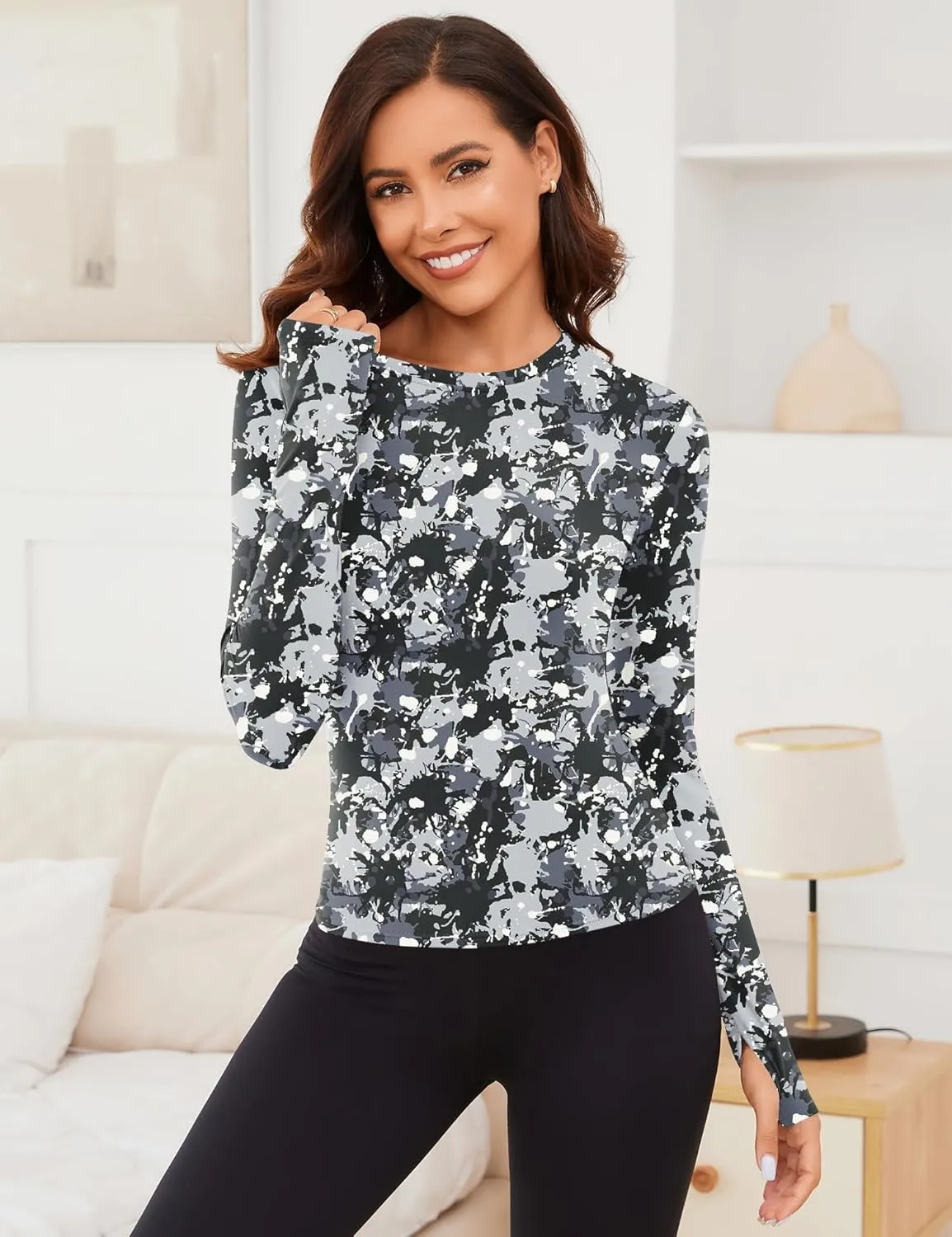 Rapbin Thermal Shirts for Women Long Sleeve Tops Ladies Fleece Undershirt for Winter Cold Weather with Thumb Holes XS-L