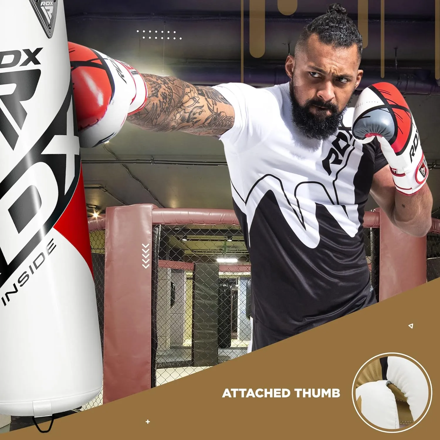 RDX Boxing Gloves EGO, Sparring Muay Thai Kickboxing MMA Heavy Training Mitts, Maya Hide Leather, Ventilated, Long Support, Punching Bag Workout Pads, Men Women Adult 8 10 12 14 16 oz