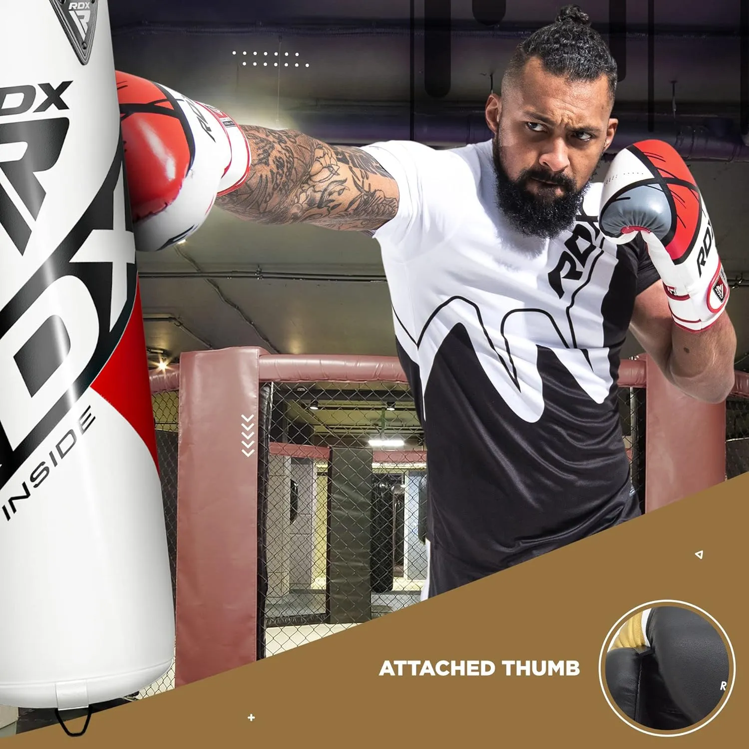 RDX Boxing Gloves EGO, Sparring Muay Thai Kickboxing MMA Heavy Training Mitts, Maya Hide Leather, Ventilated, Long Support, Punching Bag Workout Pads, Men Women Adult 8 10 12 14 16 oz