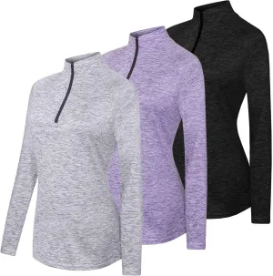 Real Essentials 3 Pack: Womens Dry-Fit Long Sleeve Quarter Zip & Full Zip Up Hoodie Workout Jacket (Available in Plus)