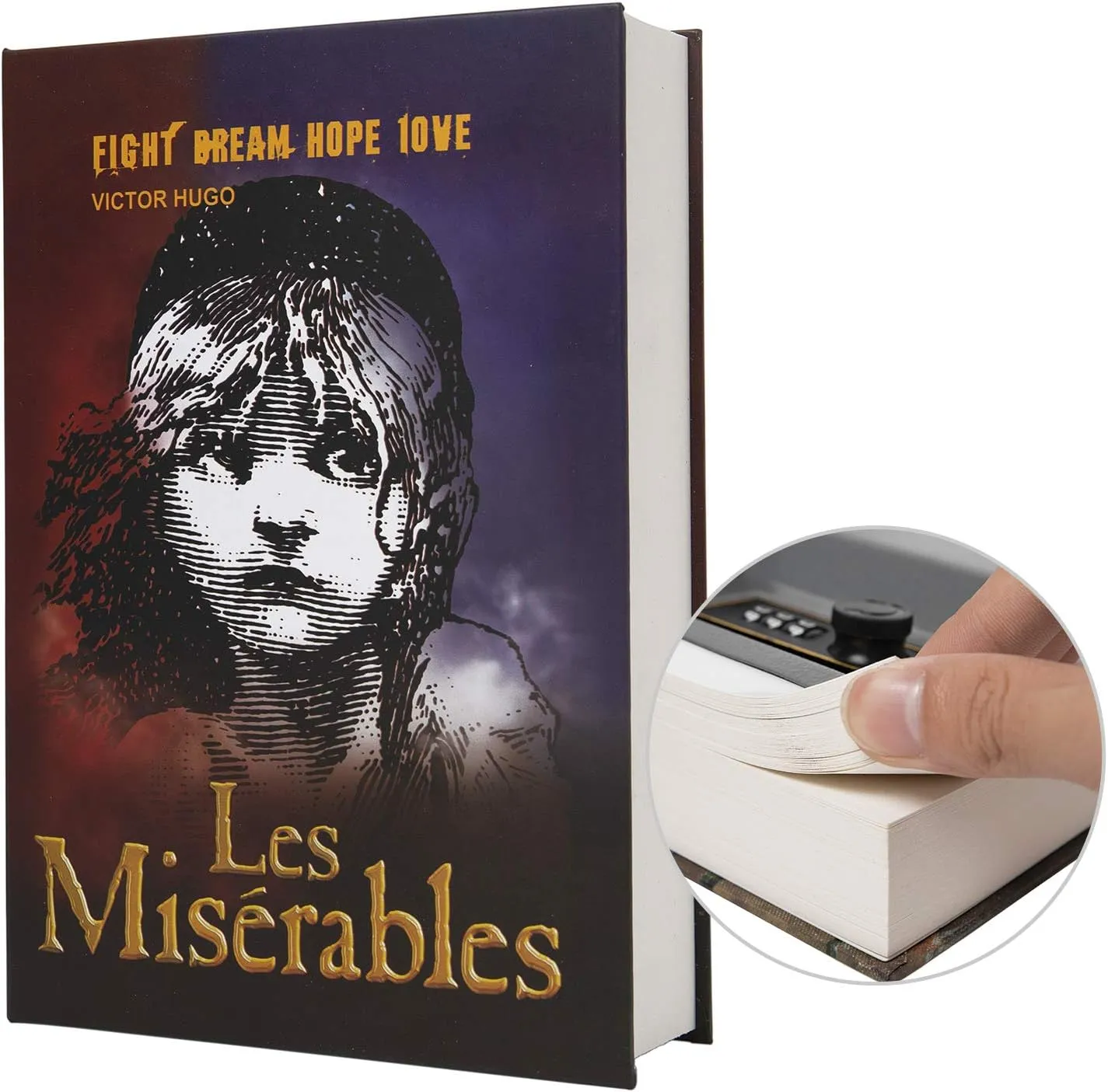 Real Paper Transfer Book Safe, Hollow with Secret Hidden Compartment, Combination Lock, 8.7"×6"×2" (Les Miserables-Combination)