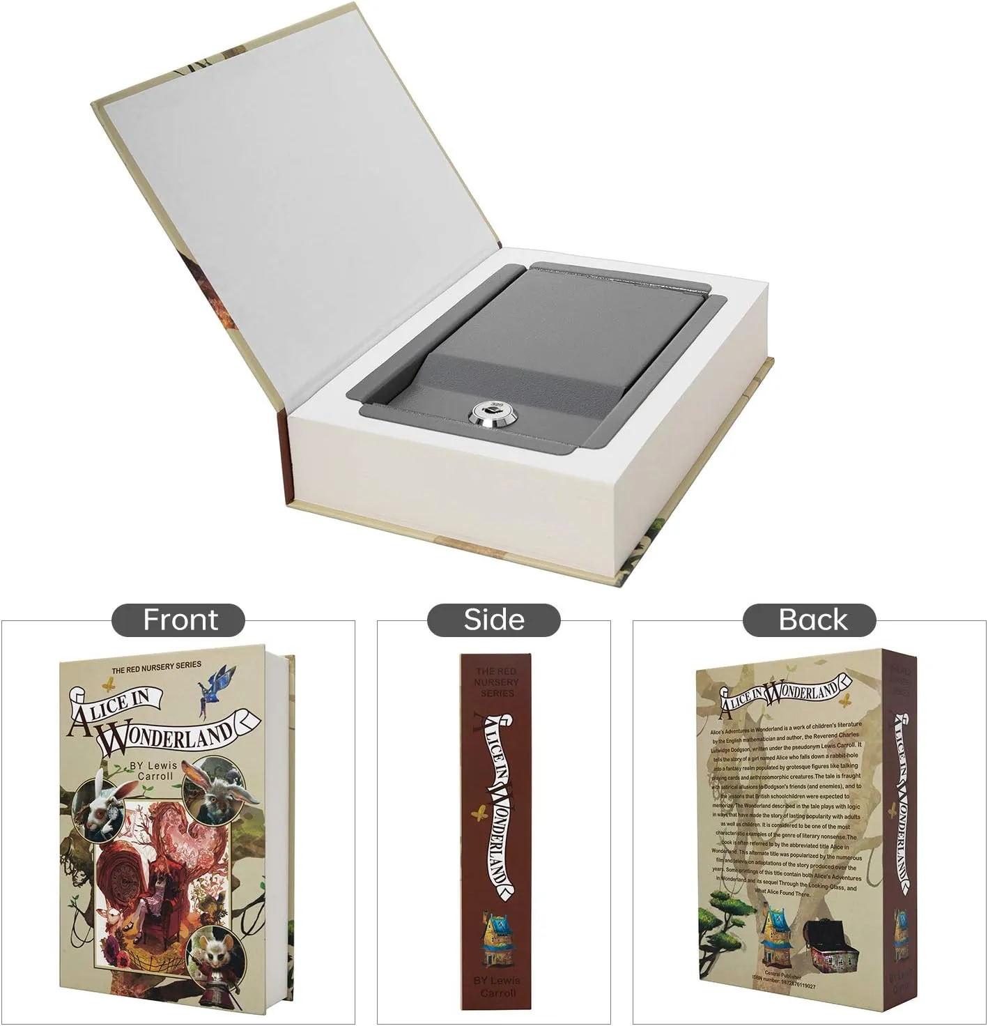 Real Paper Transfer Book Safe, Hollow with Secret Hidden Compartment, Key Lock, 8.7"×6"×2" (Alice-Key)