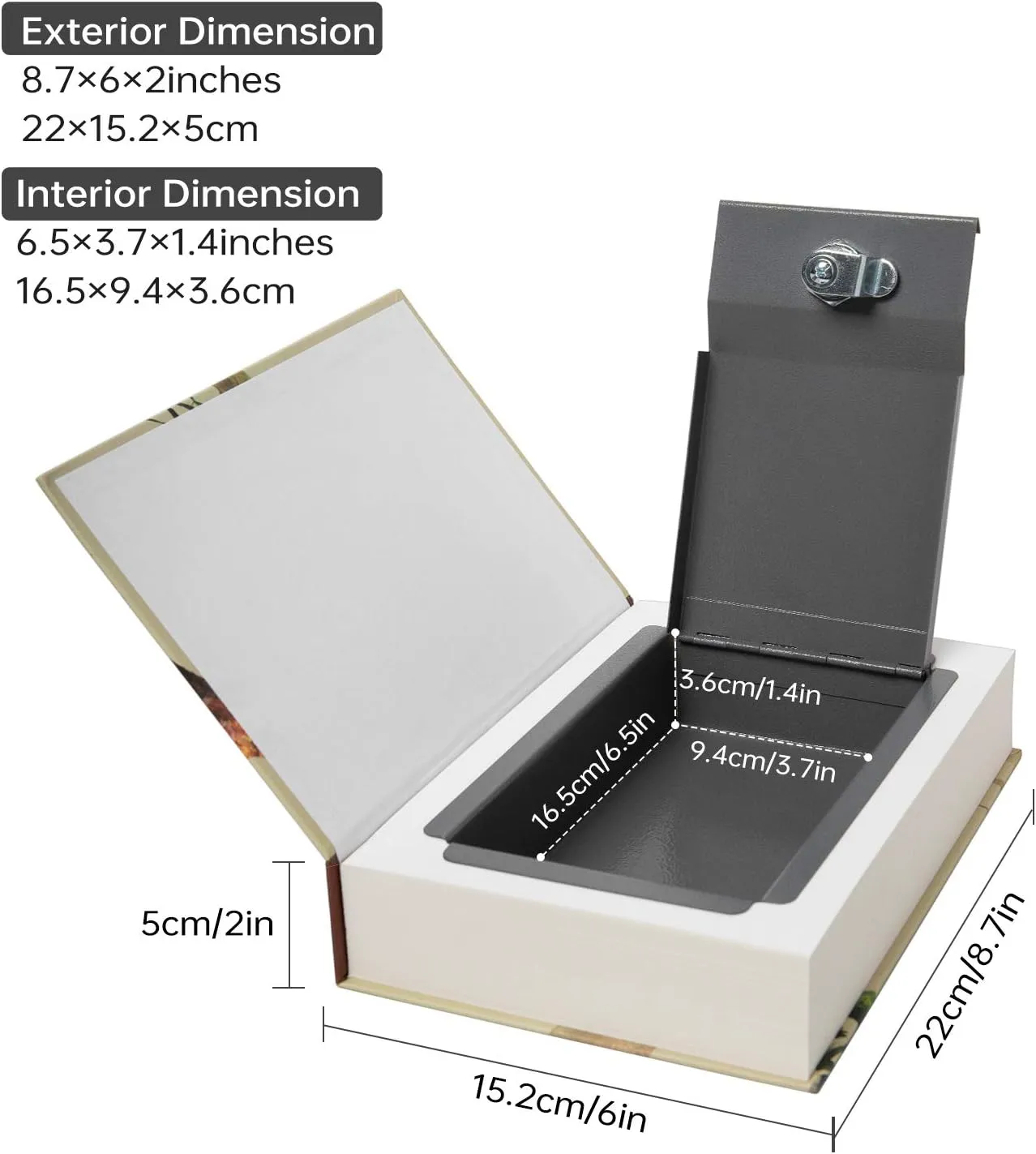Real Paper Transfer Book Safe, Hollow with Secret Hidden Compartment, Key Lock, 8.7"×6"×2" (Alice-Key)