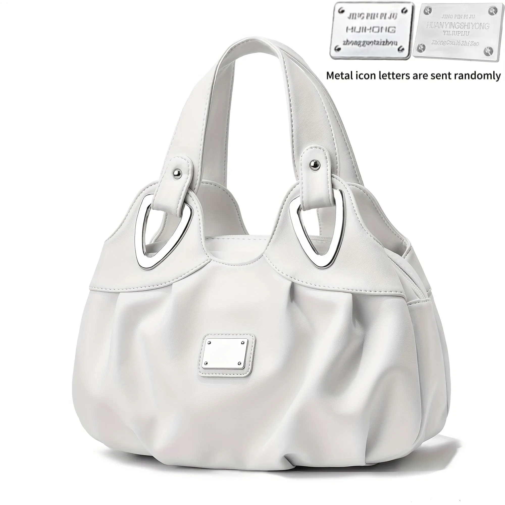 realaiot  Flower Print Handbag For Women, Fashion Ruched Storage Bag, PU Leather Multi Layer Purses