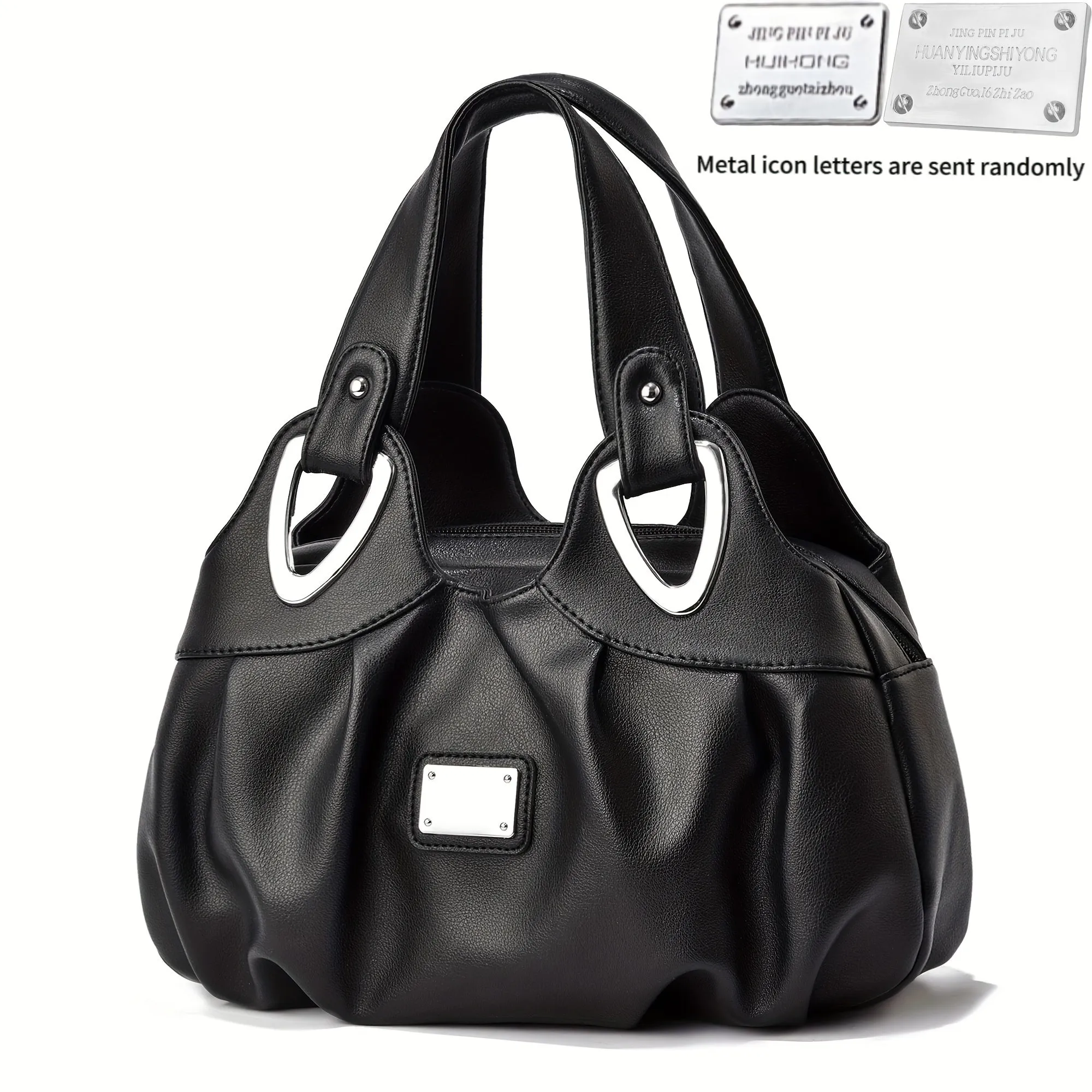 realaiot  Flower Print Handbag For Women, Fashion Ruched Storage Bag, PU Leather Multi Layer Purses