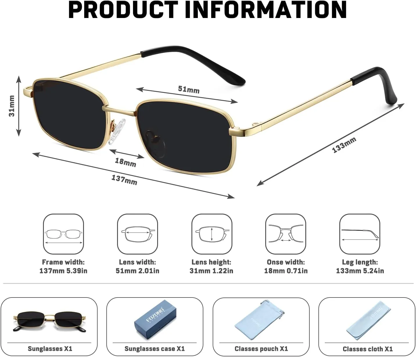 Rectangle Sunglasses for Women 90s Retro Small Narrow Square Frame UV400 Protection