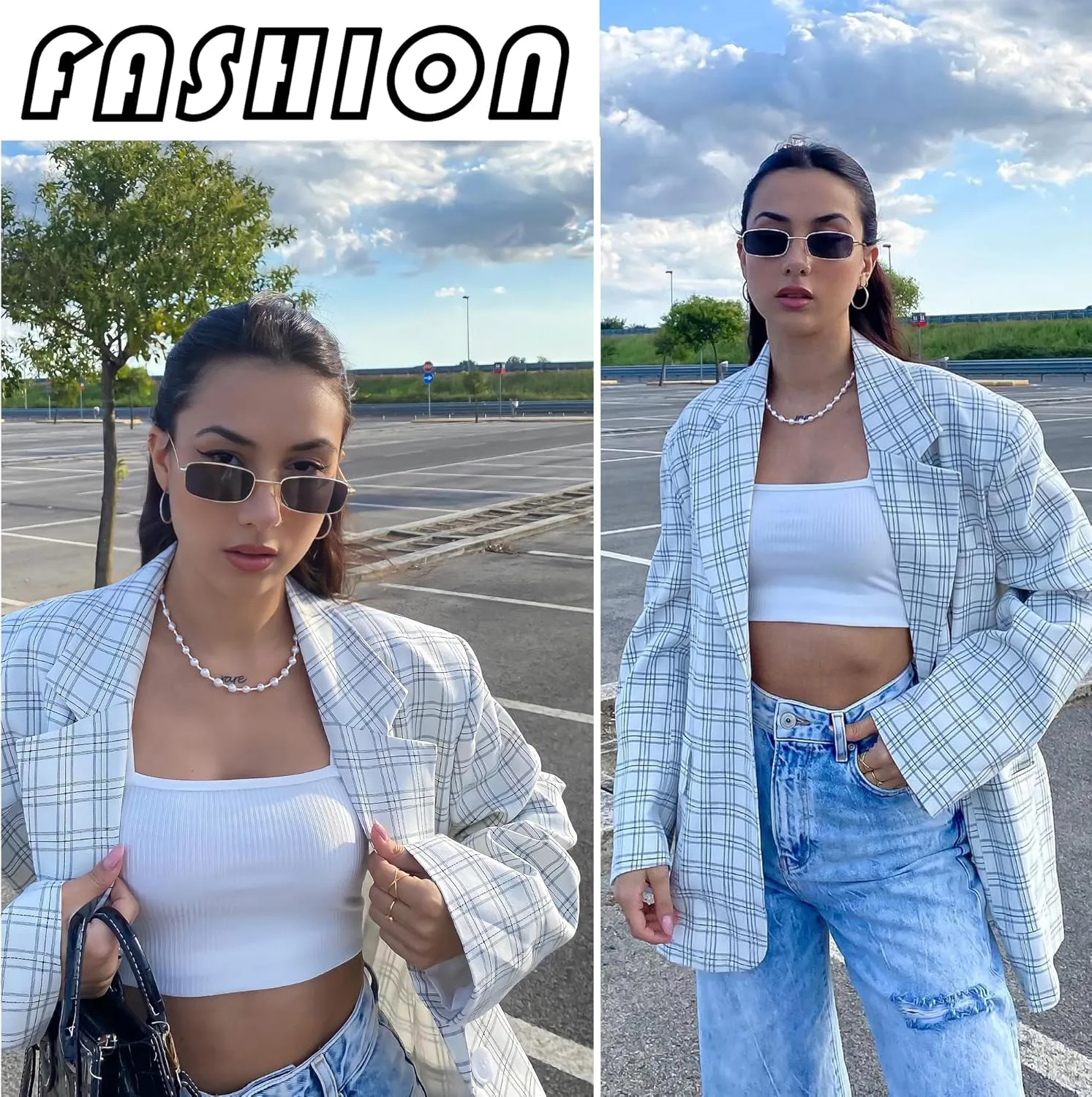 Rectangle Sunglasses for Women 90s Retro Small Narrow Square Frame UV400 Protection