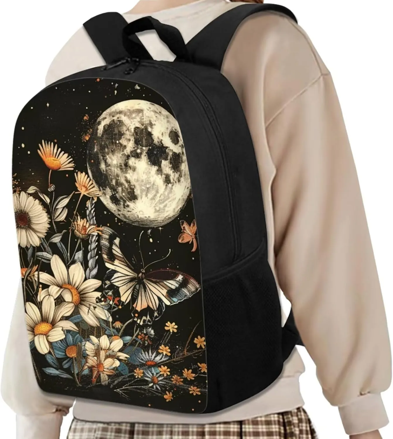 Retro Butterfly Backpacks for Kids Moon Aesthetic School Bag Set Large Capacity Daypack with Lunch Case and Pen Box Shoulder Bookl Bag Custom School Backpack for Primary Schools