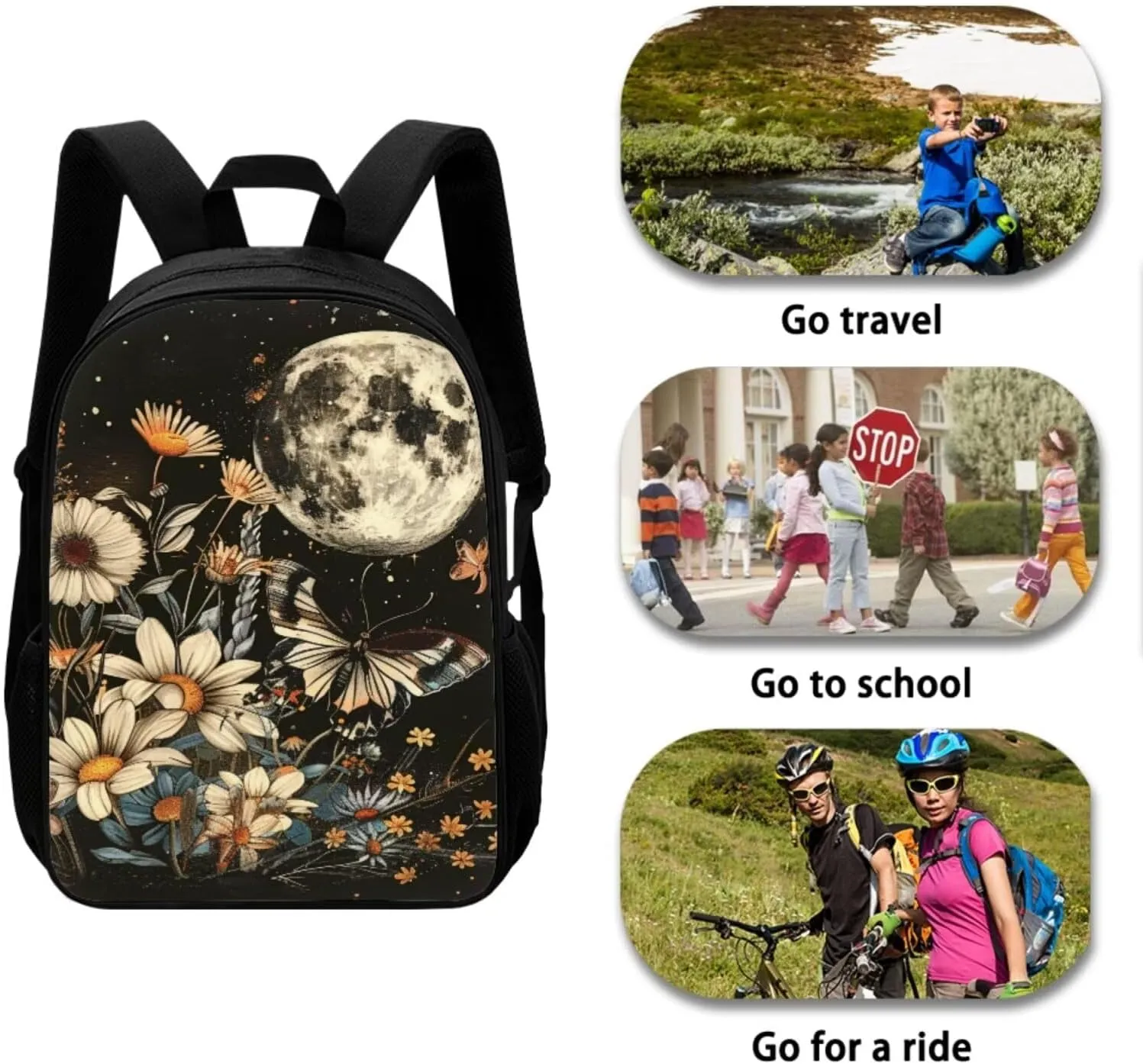 Retro Butterfly Backpacks for Kids Moon Aesthetic School Bag Set Large Capacity Daypack with Lunch Case and Pen Box Shoulder Bookl Bag Custom School Backpack for Primary Schools