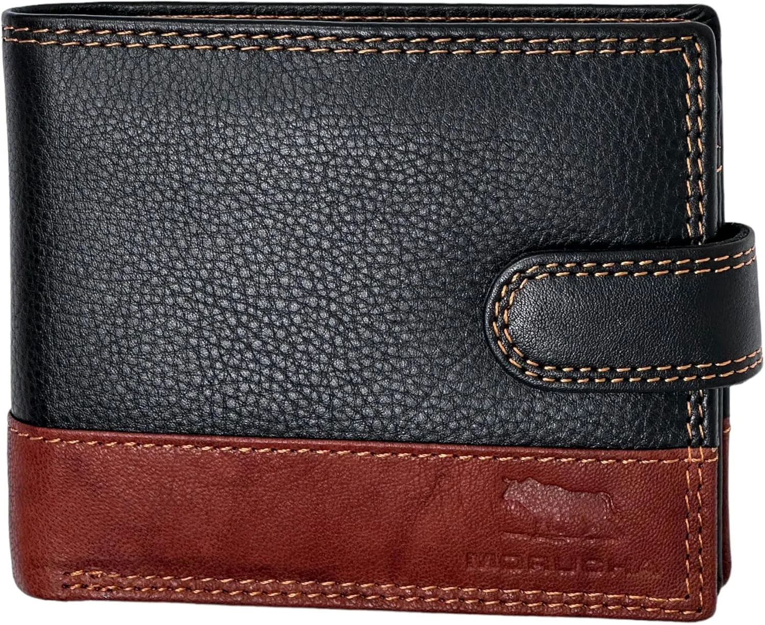 RFID Blocking Genuine Leather Wallet for Men – Slim Bifold Bull Leather Wallet with Coin Pocket, ID Window, 8 Card Slots – Premium Black/Brown Gift Wallet in Luxury Box #M75
