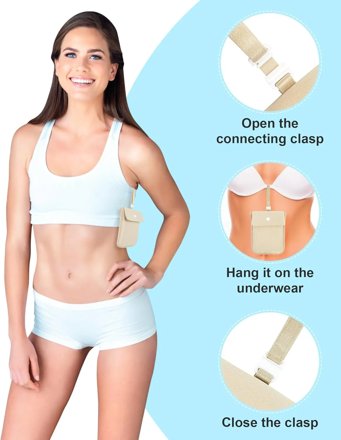 RFID-Blocking Travel Bra Wallet, Hidden Money Pouch with Adjustable Elastic Strap, Ideal Secret Pocket Protect Your Credit Cards Cash Valuables