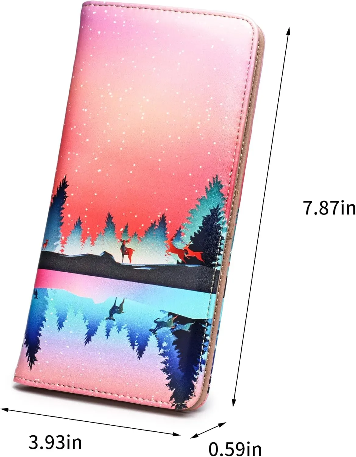 Rfid Slim Wallet for Womens Thin Card Holder Travel Wallet Bifold Clutch Long Ladies Billfold Aurora Elk