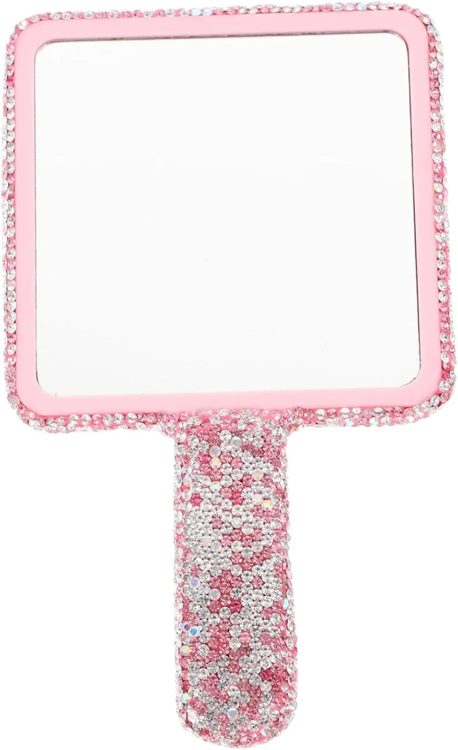 Rhinestone Handheld Makeup Mirror Square Cosmetic Mirror with Comfortable Handle Lightweight Portable Design for Women Friends Family