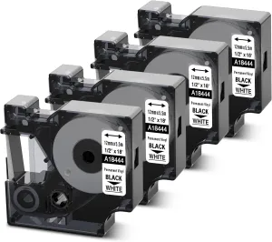 Rhino 4200 Label Tape Replacement for Dymo 18444 Vinyl 1/2 Inch Work with Rhinopro 4200 5000 5200 6000 3000 Label Maker Tape Industrial Permanent Refills, 1/2" X18', 4 Pack
