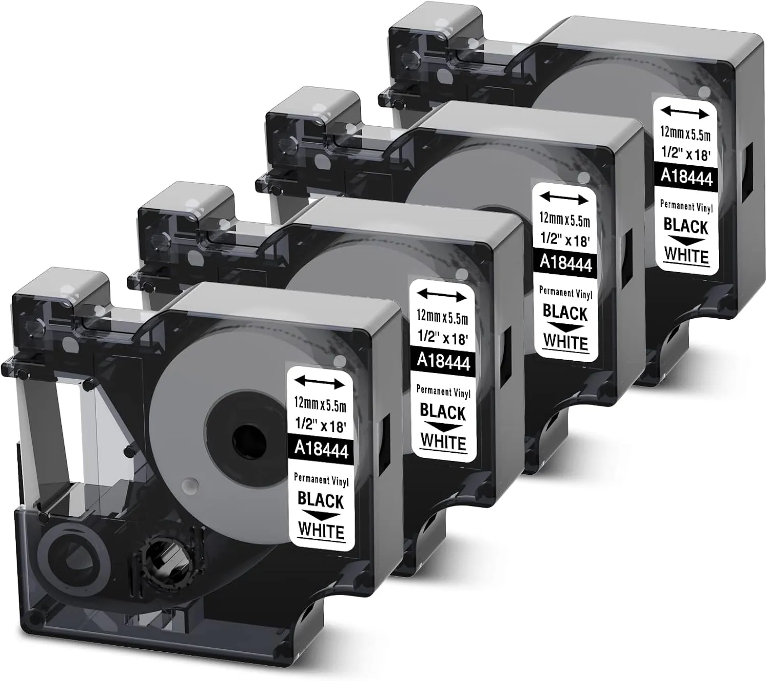 Rhino 4200 Label Tape Replacement for Dymo 18444 Vinyl 1/2 Inch Work with Rhinopro 4200 5000 5200 6000 3000 Label Maker Tape Industrial Permanent Refills, 1/2" X18', 4 Pack