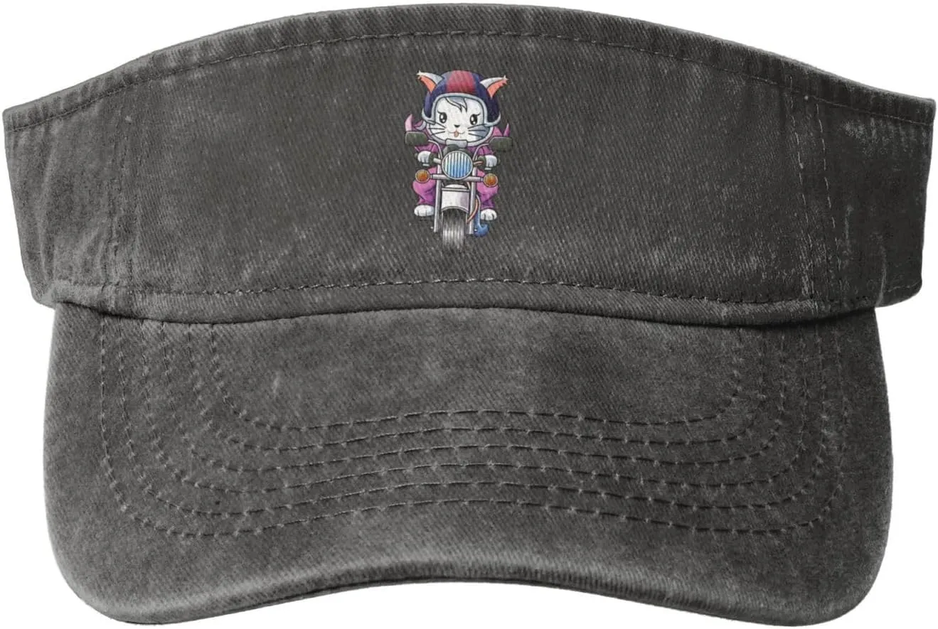 Rider Cat and Motorcycle Sun Visor Hat for Women Men Empty Top Baseball Cap Golf Cap