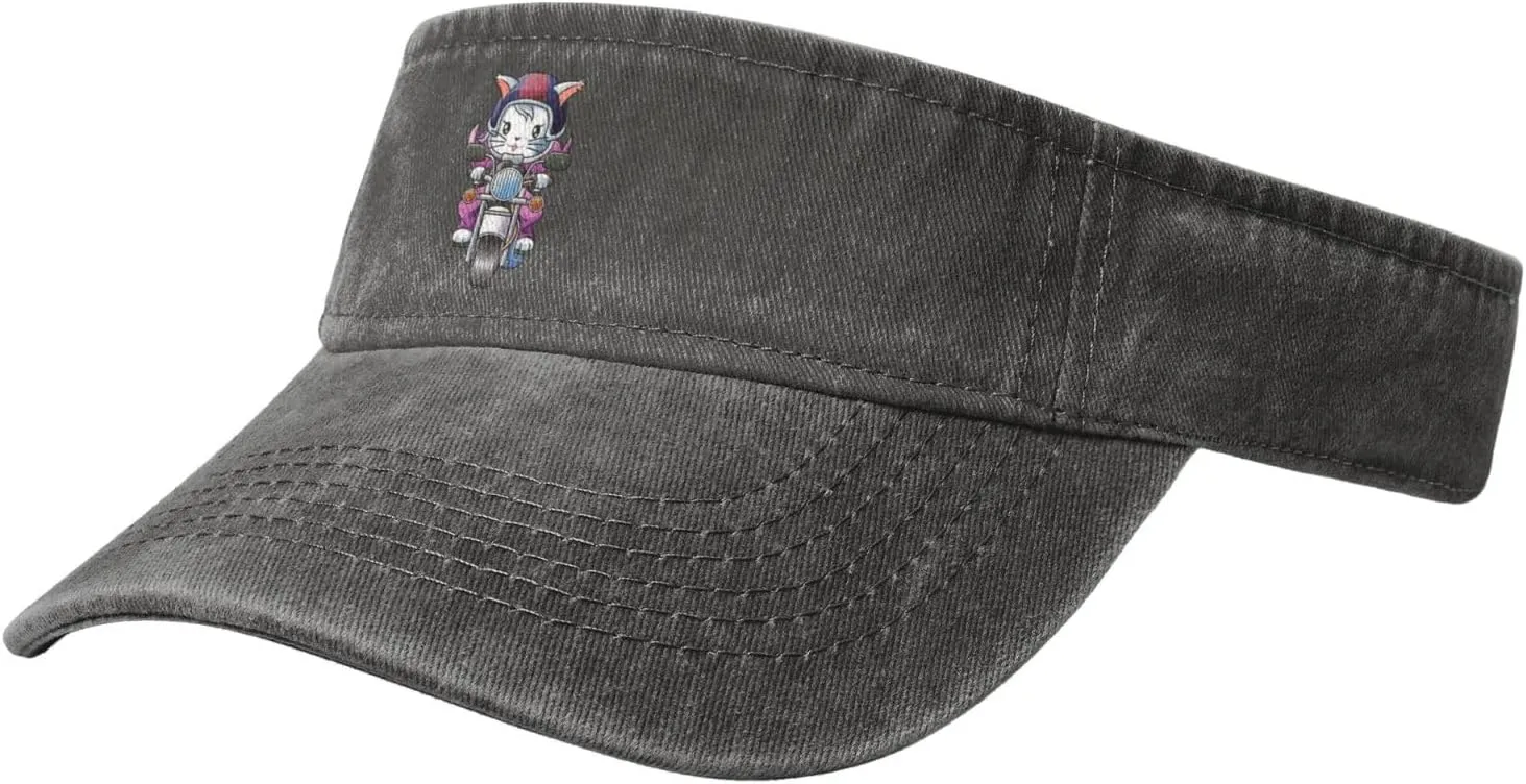 Rider Cat and Motorcycle Sun Visor Hat for Women Men Empty Top Baseball Cap Golf Cap