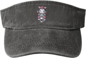 Rider Cat and Motorcycle Sun Visor Hat for Women Men Empty Top Baseball Cap Golf Cap