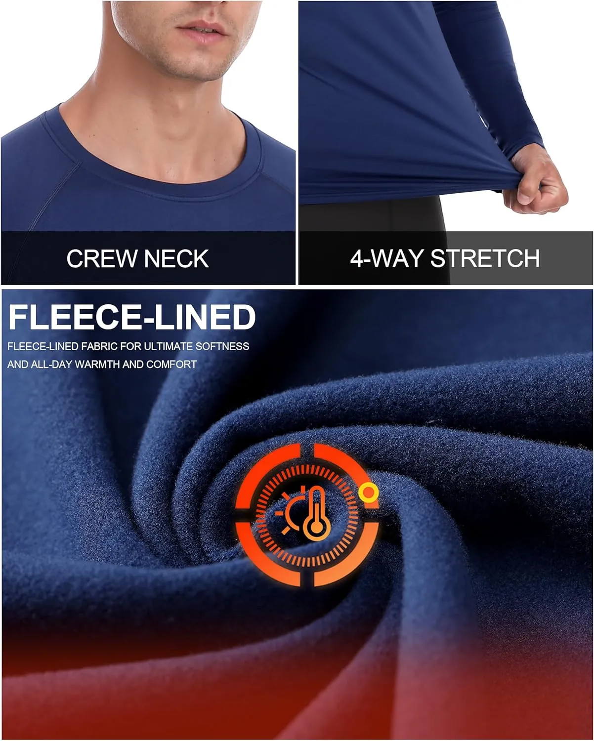 Roadbox Men's Thermal Compression Shirts, Long Sleeve Fleece Lined Undershirt, Cold Weather Workout Athletic Base Layer Top